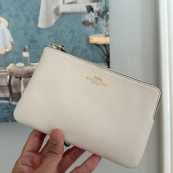Coach Light Beige Wristlet with Gold Logo - Picture 2 of 6
